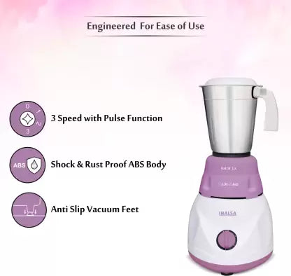 Inalsa Astra LX 600 W Mixer Grinder (3 Jars, White & Purple) Inalsa Astra LX 600 W Mixer Grinder (3 Jars, White & Purple)